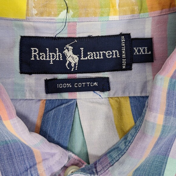 Ralph Lauren Mens 2XL Long Sleeve Button Down Shirt Blue Pink Green Plaid - Picture 3 of 5
